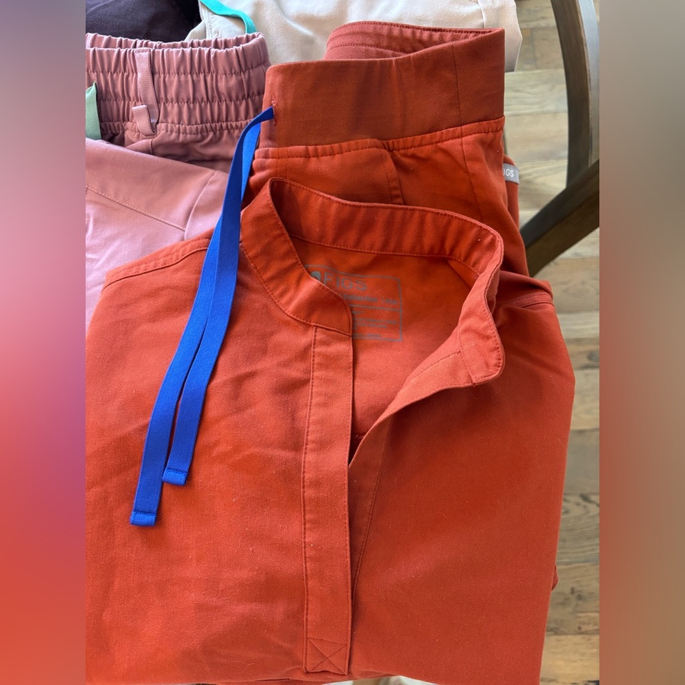 Figs Red Scrub Top with Blue Tie